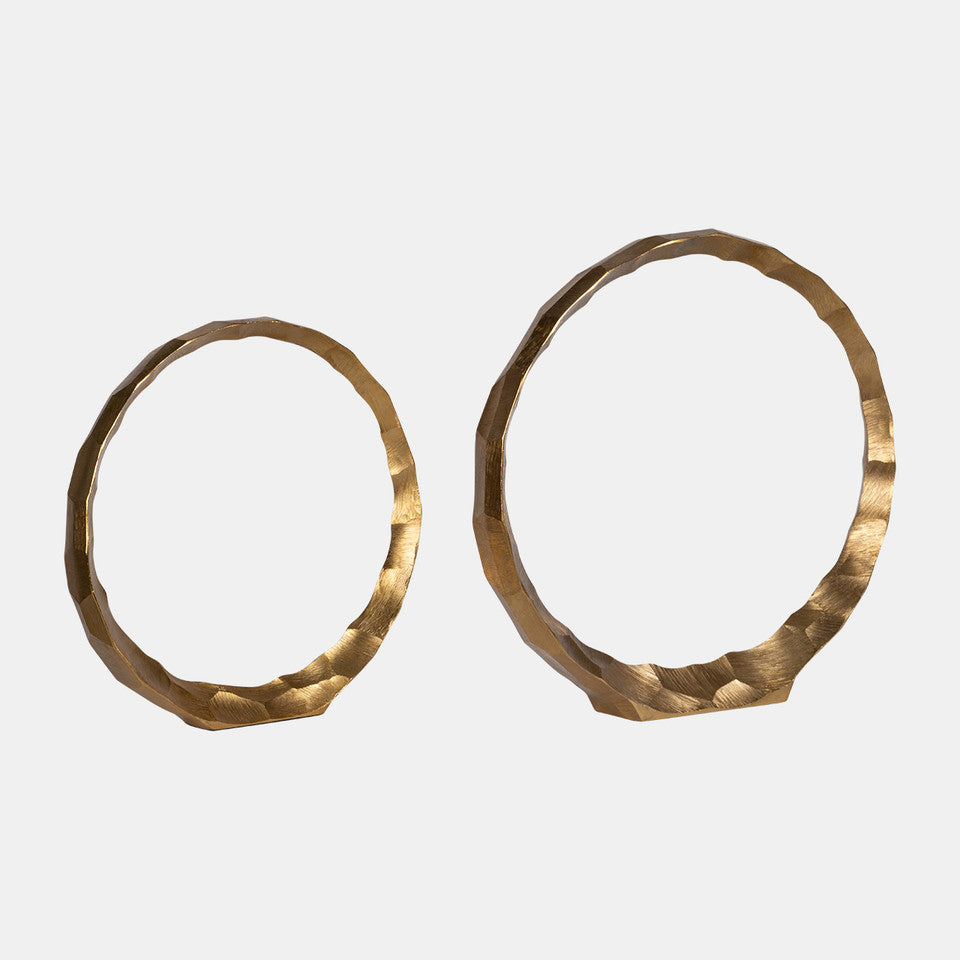 HAMMERED DECORATIVE RINGS, Gold Metal, S/2, 14/16"