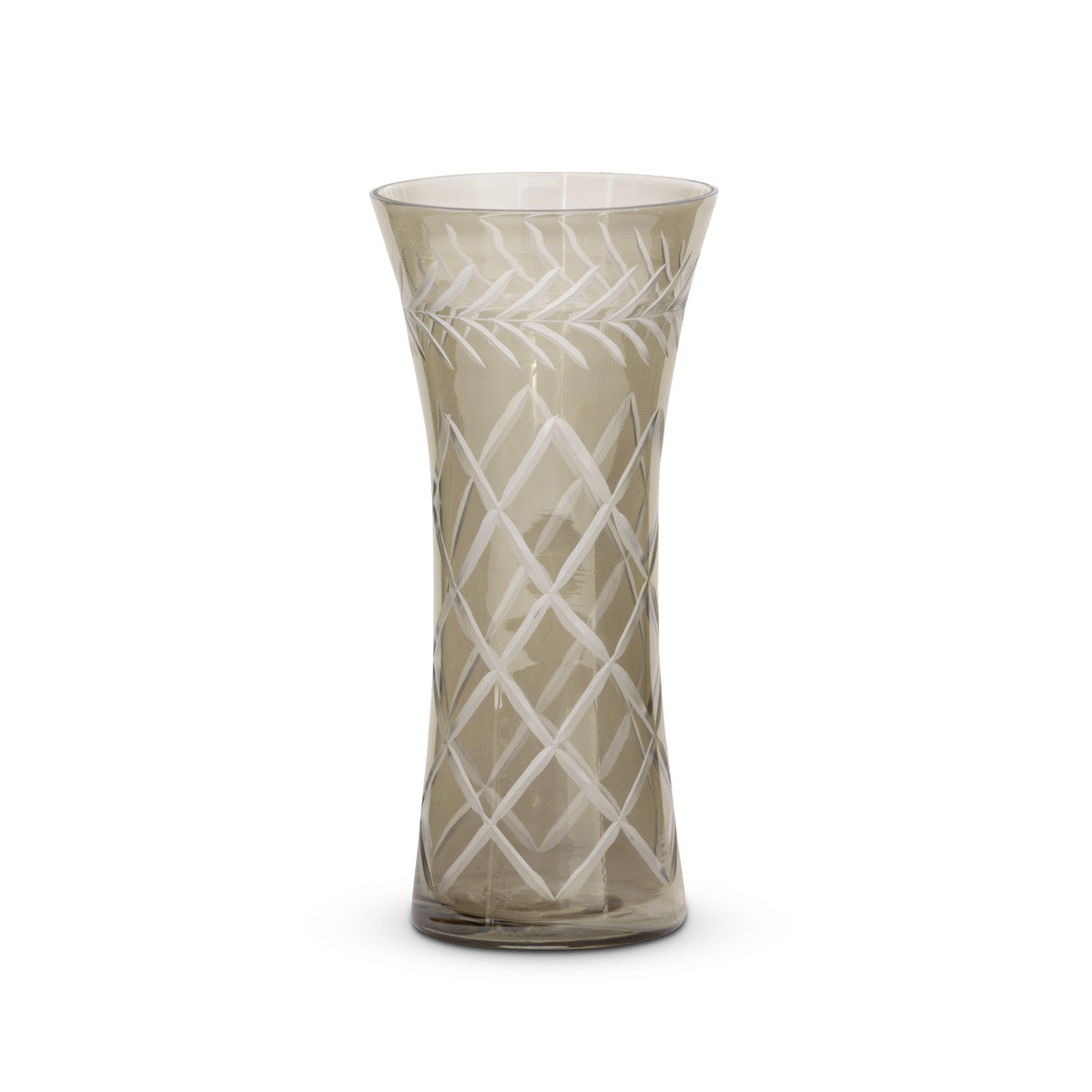 SMOKEY GLASS ETCHED VASE
