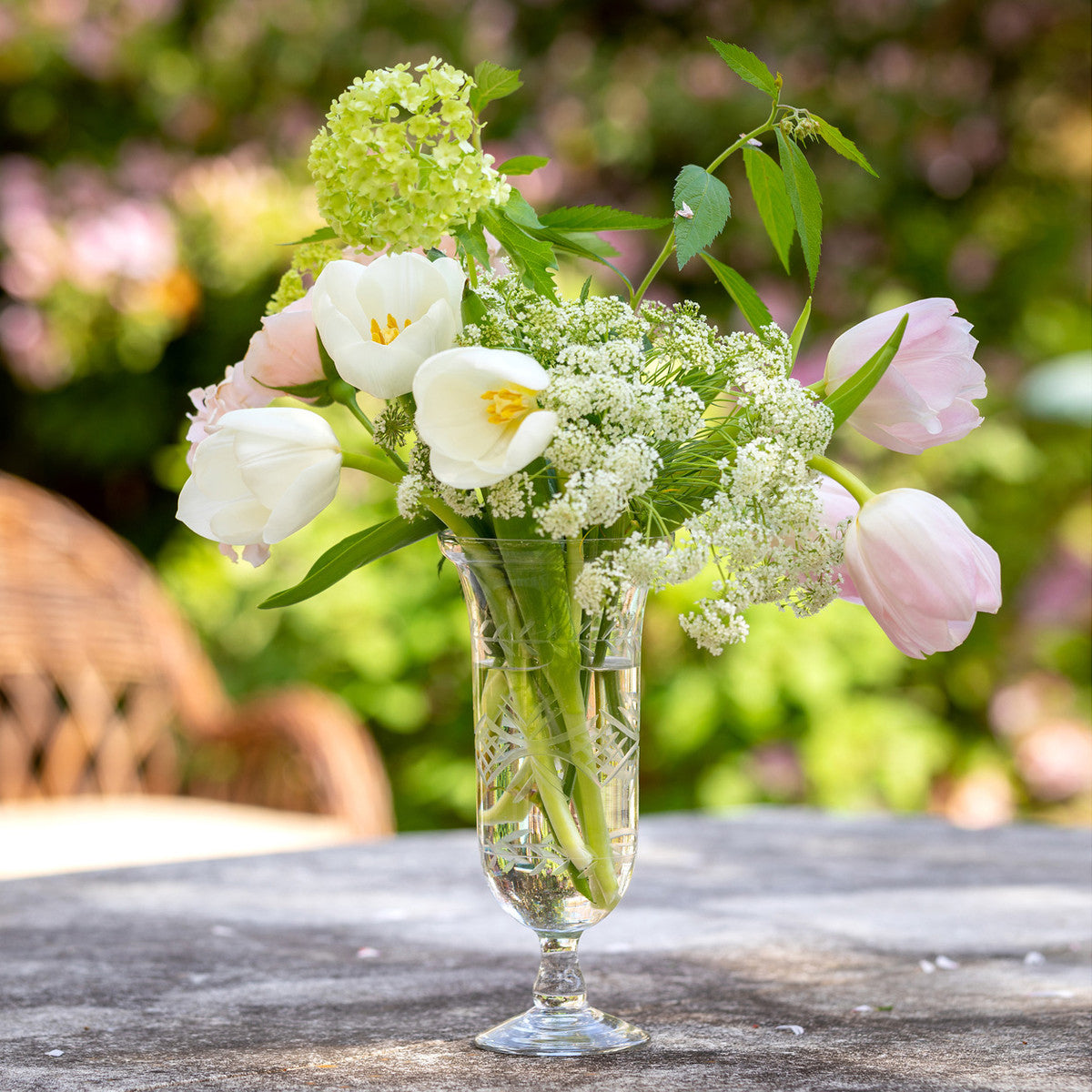ETCHED GLASS FLUTED VASE