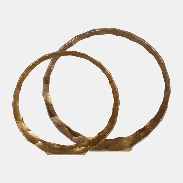 HAMMERED DECORATIVE RINGS, Gold Metal, S/2, 14/16