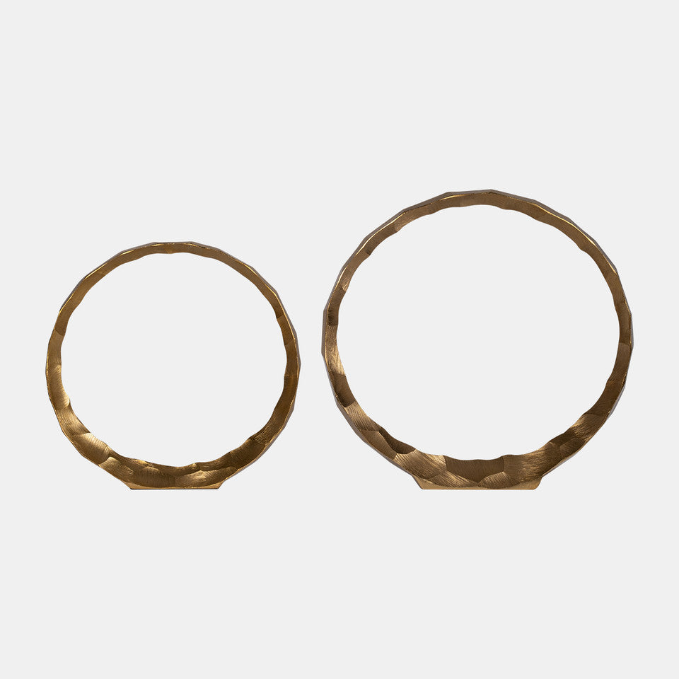 HAMMERED DECORATIVE RINGS, Gold Metal, S/2, 14/16"