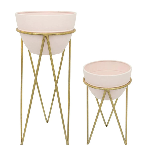METAL PLANTER PINK GOLD SET/2 12/14