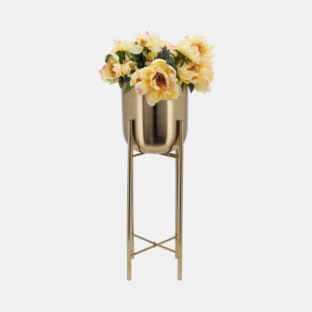 METAL PLANTERS ON STAND GOLD S/3