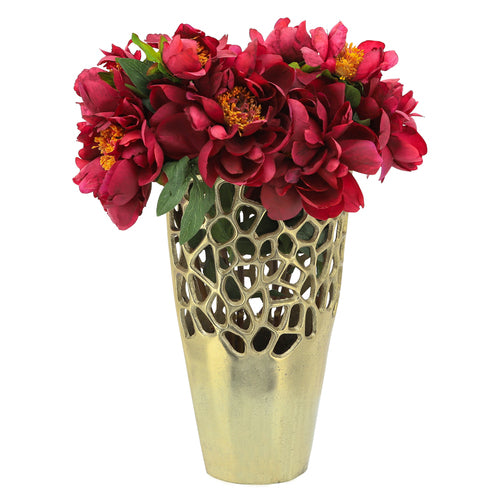 METAL CUT OUT VASE GOLD 15"