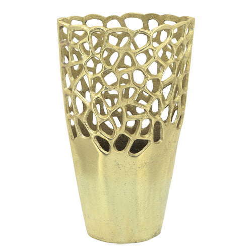 METAL CUT OUT VASE GOLD 15"