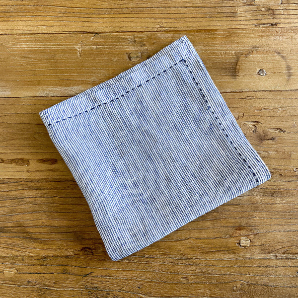 PINSTRIPED LINEN NAPKIN BLUE 18X18"