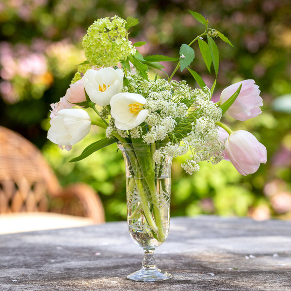 ETCHED GLASS FLUTED VASE