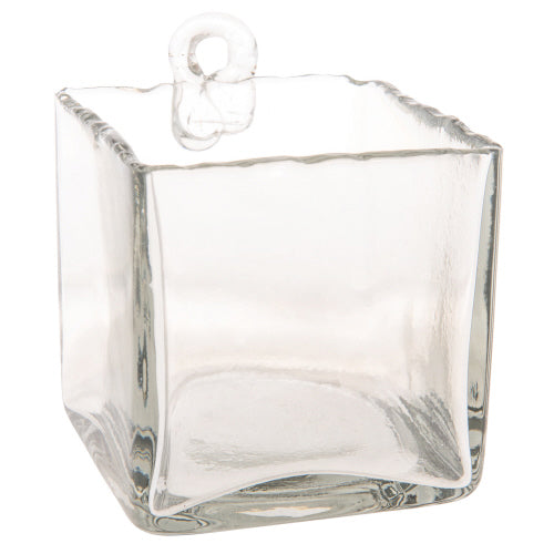 HAND BLOWN HANGING GLASS VASE 4.5" SQUAR