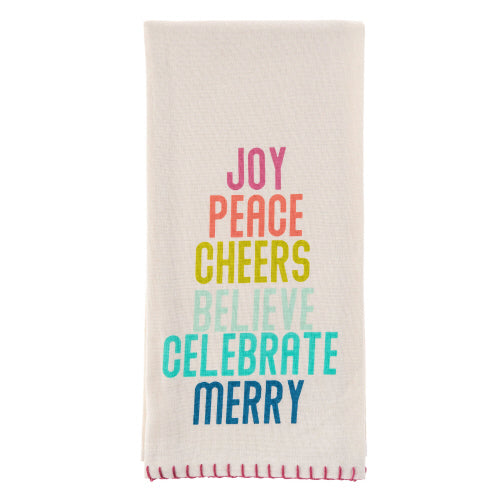 HOLIDAY TEA TOWEL JOY PEACE CHEERS