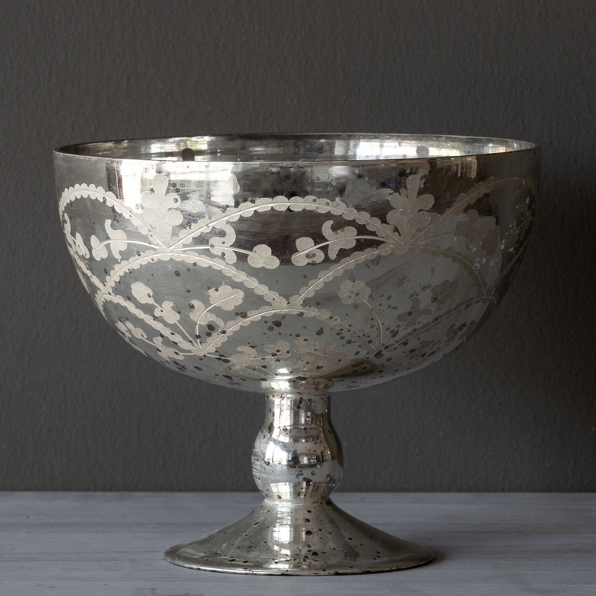 ETCHED MERCURY GLASS GERLAND COMPOTE