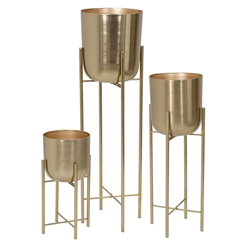 METAL PLANTERS ON STAND GOLD S/3
